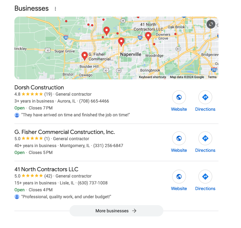 Construction company local SEO using GMB listings